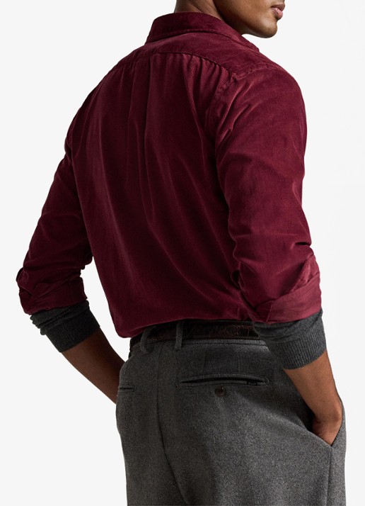 Ralph Lauren Custom fit overhemd van corduroy - achterkant 5 classic wine w/pine pp / wijnrood