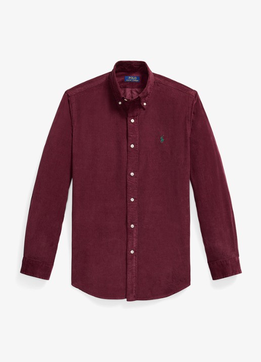 Ralph Lauren Custom fit overhemd van corduroy - voorkant classic wine w/pine pp-zxh9