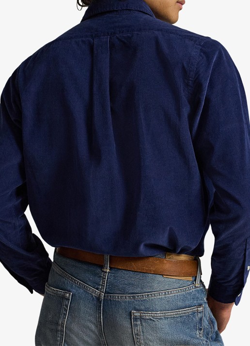 Ralph Lauren Custom fit overhemd van corduroy - achterkant 5 newport navy / white / donkerblauw