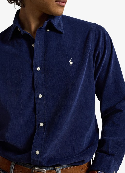 Ralph Lauren Custom fit overhemd van corduroy - detail 2 newport navy / white / donkerblauw
