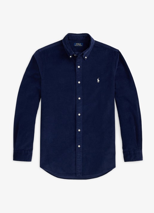 Ralph Lauren Custom fit overhemd van corduroy - voorkant 3 newport navy / white / donkerblauw