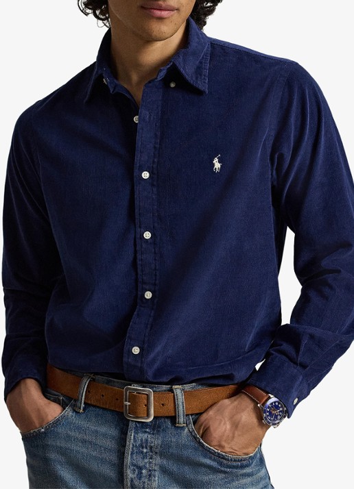 Ralph Lauren Custom fit overhemd van corduroy - voorkant 4 newport navy / white / donkerblauw
