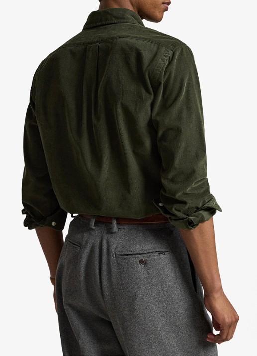 Ralph Lauren Custom fit overhemd van corduroy - achterkant company olive w/khaki / olijfgroen