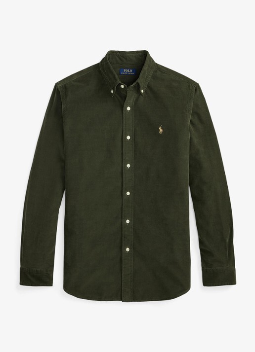 Ralph Lauren Custom fit overhemd van corduroy - voorkant 2 company olive w/khaki / olijfgroen