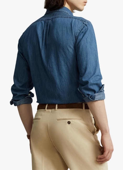 Ralph Lauren Custom fit overhemd van denim - achterkant 3 denim / blauw