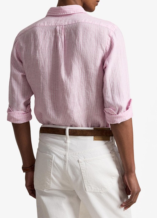 Ralph Lauren Custom fit overhemd van linnen met streepprint - achterkant 7188c pink white-zyk8