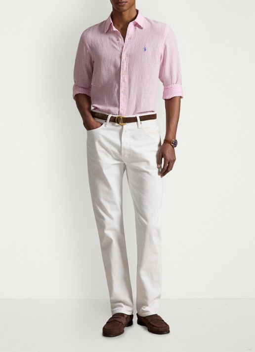 Ralph Lauren Custom fit overhemd van linnen met streepprint - detail 5 7188c pink white-zyk8