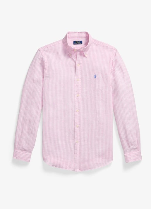 Ralph Lauren Custom fit overhemd van linnen met streepprint - voorkant 2 7188c pink white-zyk8