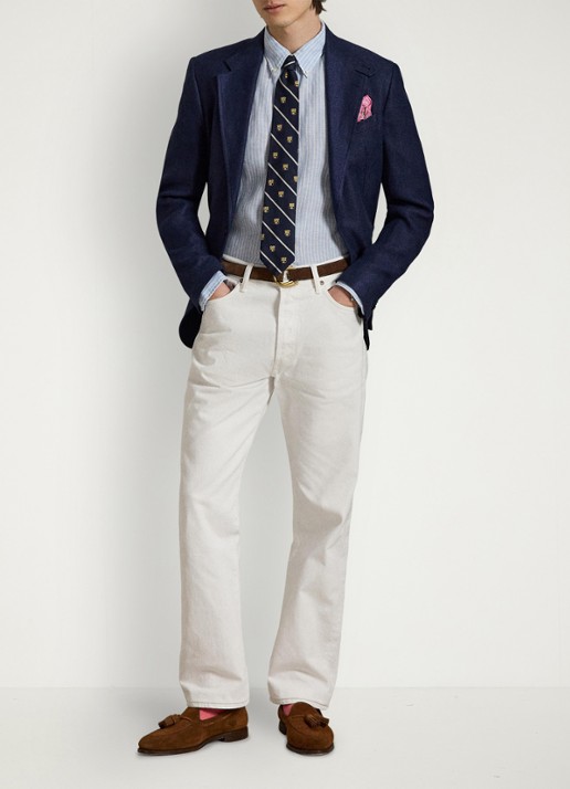 Ralph Lauren Custom fit overhemd van linnen met streepprint - detail 3 7188b blue white-zyk7