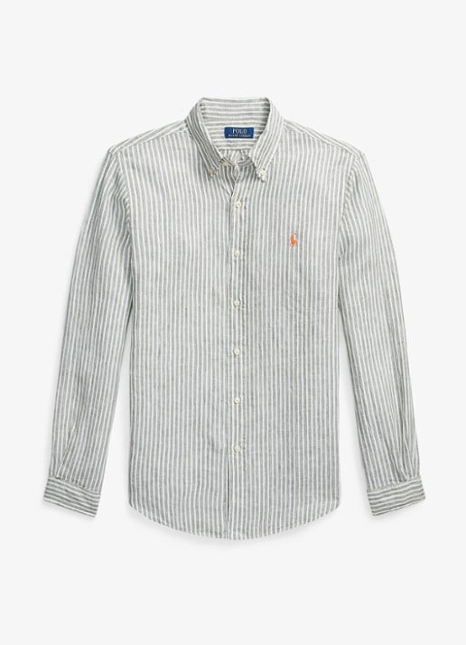 Ralph Lauren Custom fit overhemd van linnen met streepprint - voorkant 5137h garden trial white-zyen