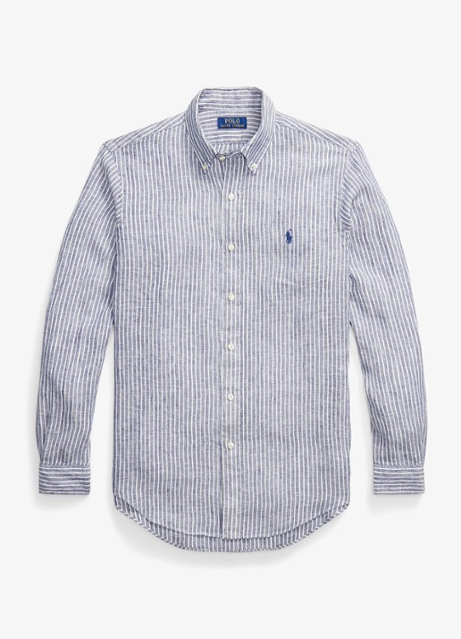 Ralph Lauren Custom fit overhemd van linnen met streepprint - voorkant new classic navy white
