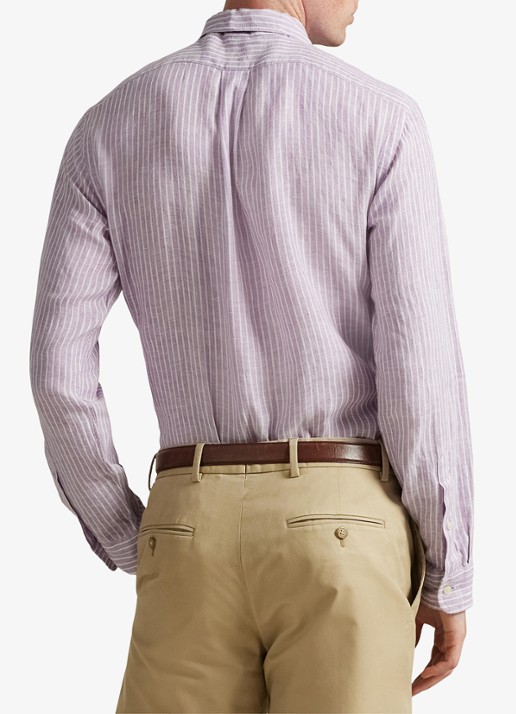 Ralph Lauren Custom fit overhemd van linnen met streepprint - achterkant 5 7188d lavender white-zykb