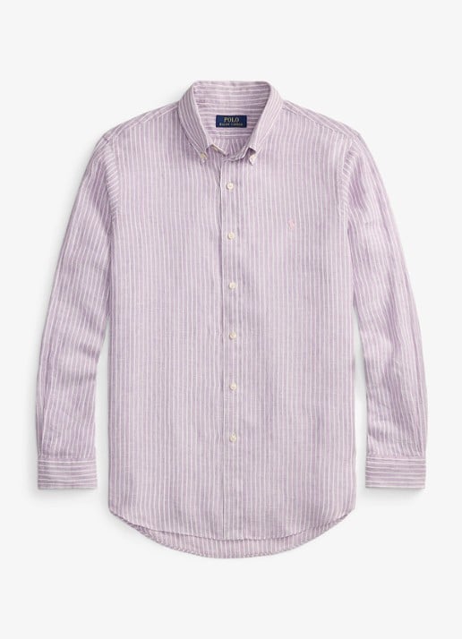 Ralph Lauren Custom fit overhemd van linnen met streepprint - voorkant 7188d lavender white-zykb