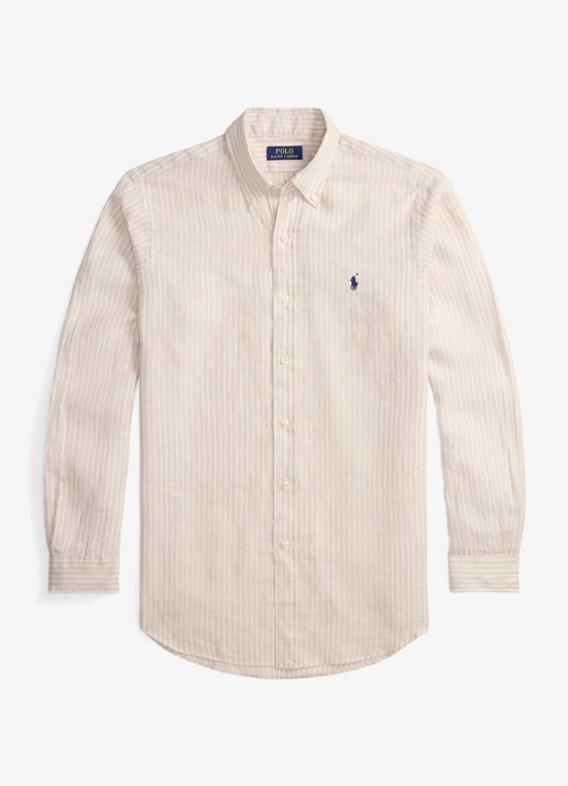Ralph Lauren Custom fit overhemd van linnen met streepprint - voorkant 2 7188e coastal beige white-zyka
