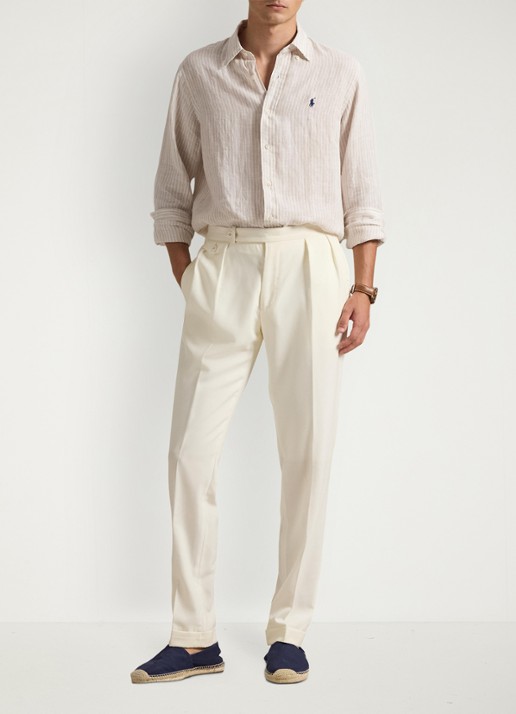 Ralph Lauren Custom fit overhemd van linnen met streepprint - voorkant 3 7188e coastal beige white-zyka