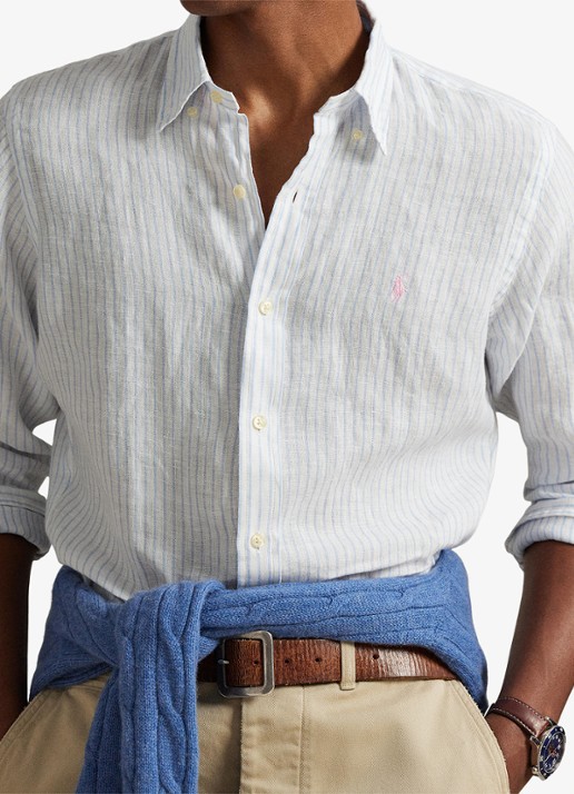 Ralph Lauren Custom fit overhemd van linnen met streepprint - detail 2 7188a white blue-zyk9