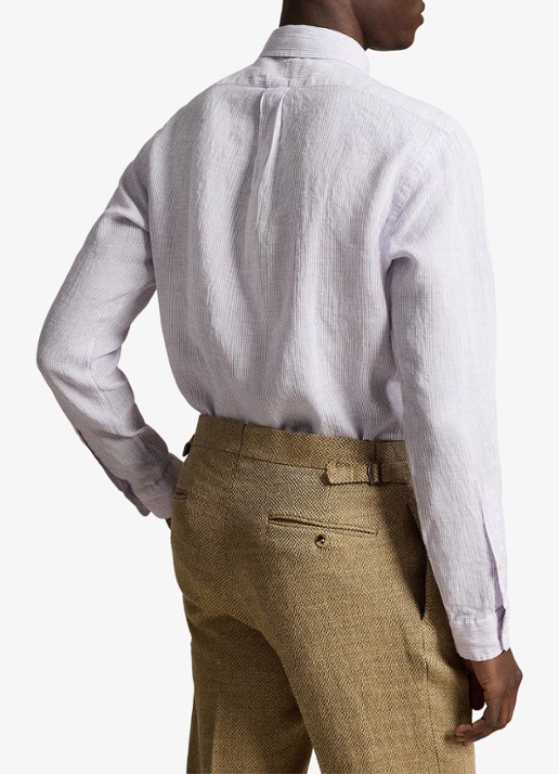 Ralph Lauren Custom fit overhemd van linnen met streepprint - achterkant 3 powder purple/white / paars