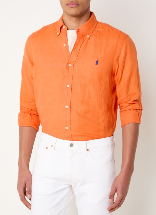 Ralph Lauren Custom Fit overhemd van linnen - detail kona orange / oranje