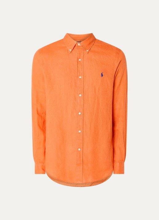 Ralph Lauren Custom Fit overhemd van linnen - voorkant 3 kona orange / oranje