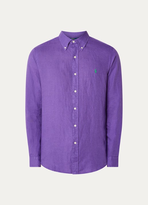 Ralph Lauren Custom Fit overhemd van linnen - voorkant 2 tie purple / paars