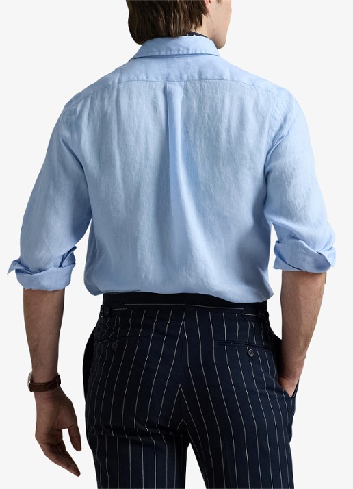 Ralph Lauren Custom Fit overhemd van linnen - achterkant office blue / blauw
