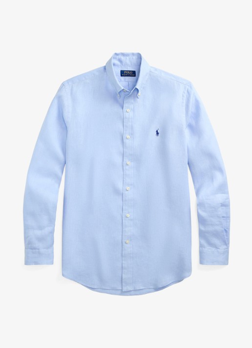 Ralph Lauren Custom Fit overhemd van linnen - voorkant 2 office blue / blauw