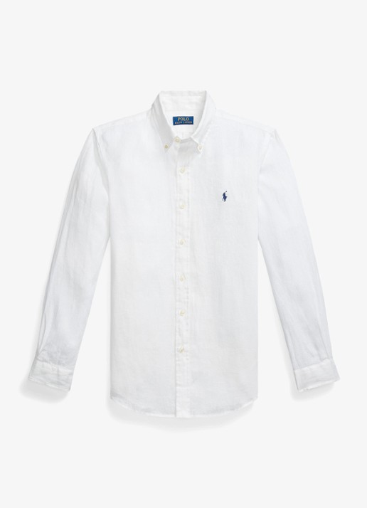 Ralph Lauren Custom Fit overhemd van linnen - voorkant 5 ceramic white / wit