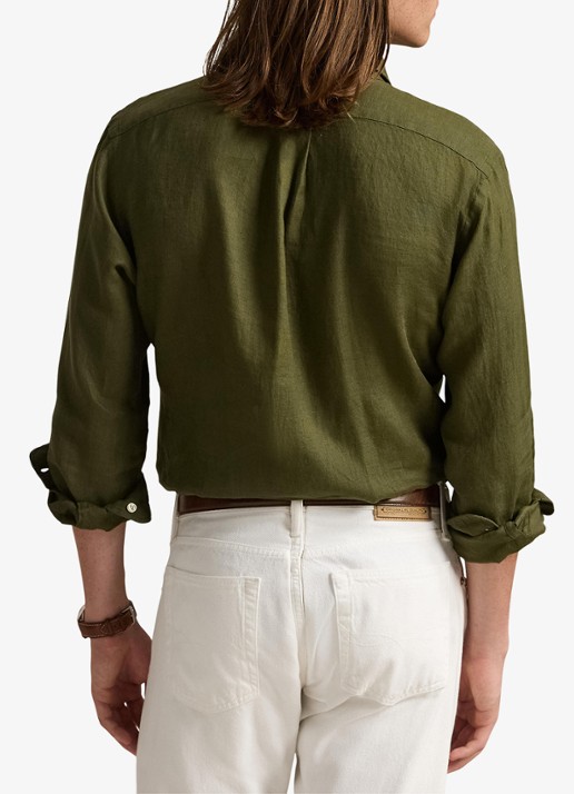 Ralph Lauren Custom Fit overhemd van linnen - achterkant new olive / olijfgroen