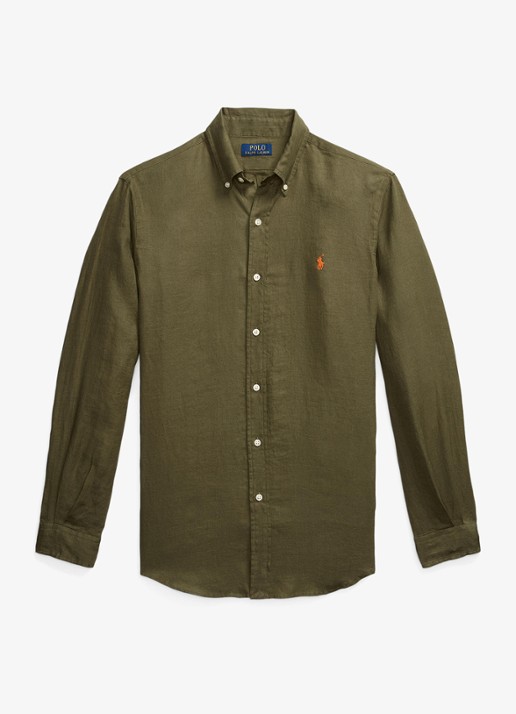 Ralph Lauren Custom Fit overhemd van linnen - voorkant 2 new olive / olijfgroen
