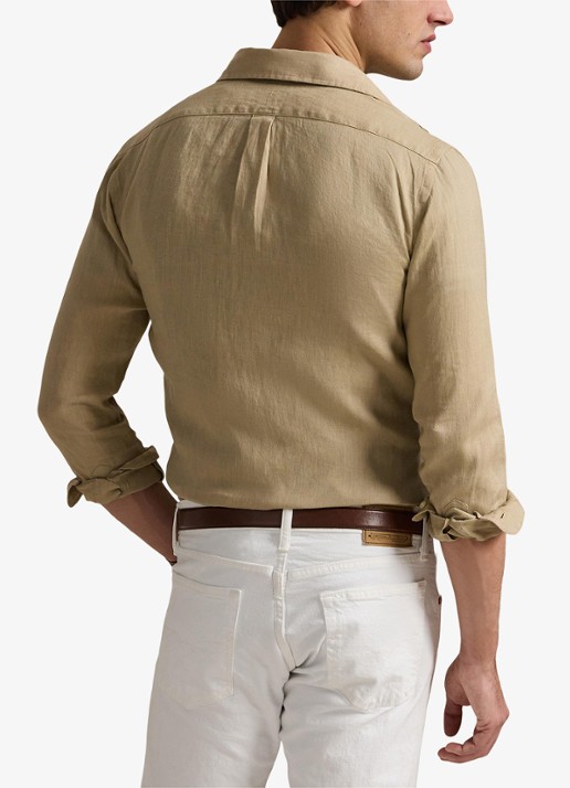 Ralph Lauren Custom Fit overhemd van linnen - achterkant coastal beige / beige