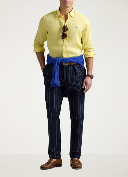 Ralph Lauren Custom Fit overhemd van linnen - voorkant 5 resort gold / geel