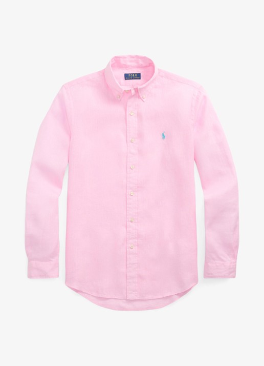 Ralph Lauren Custom Fit overhemd van linnen - voorkant carmel pink / roze