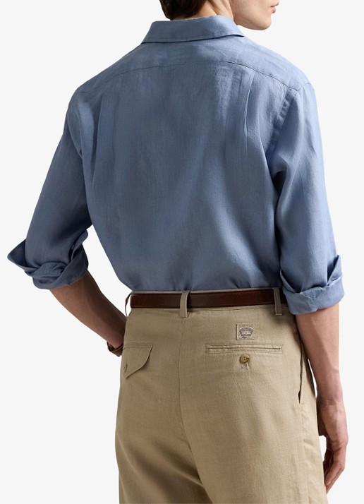 Ralph Lauren Custom Fit overhemd van linnen - achterkant 5 channel blue / blauw