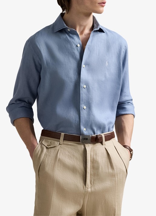Ralph Lauren Custom Fit overhemd van linnen - detail channel blue / blauw