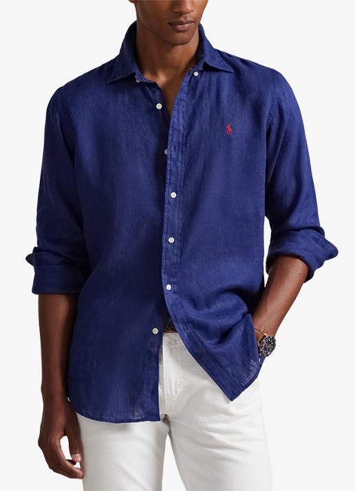 Ralph Lauren Custom Fit overhemd van linnen - detail 4 new classic navy / donkerblauw