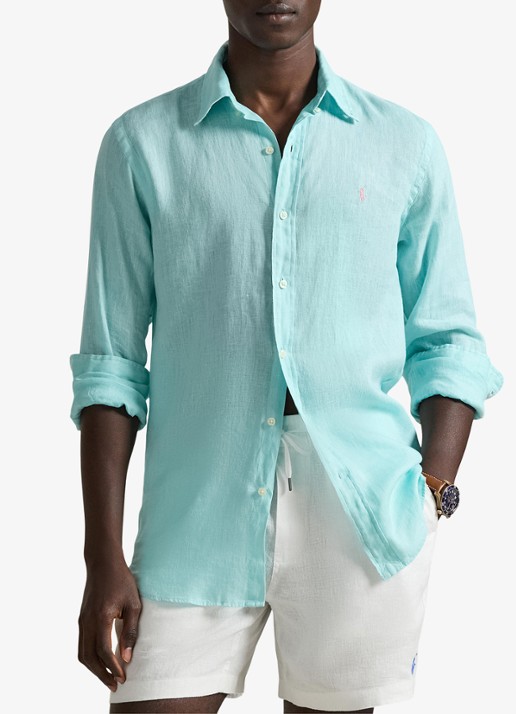 Ralph Lauren Custom Fit overhemd van linnen - detail 4 new aqua / aquablauw