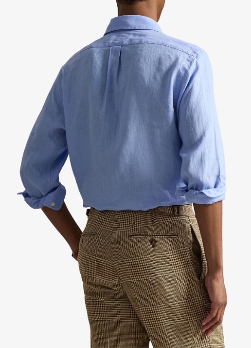 Ralph Lauren Custom Fit overhemd van linnen - achterkant austin blue / blauw