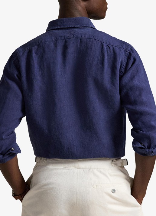 Ralph Lauren Custom fit overhemd van linnen - achterkant 2 donkerblauw