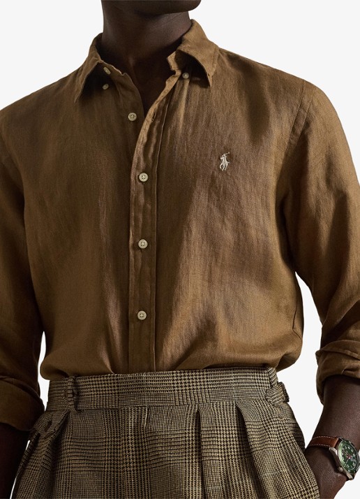 Ralph Lauren Custom Fit overhemd van linnen - detail 4 rl brown