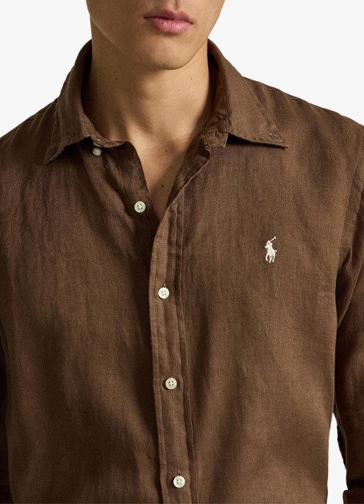 Ralph Lauren Custom Fit overhemd van linnen - detail 4 chestnut / lichtbruin
