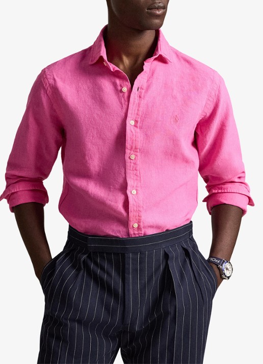 Ralph Lauren Custom fit overhemd van linnen - detail 2 baja pink / roze