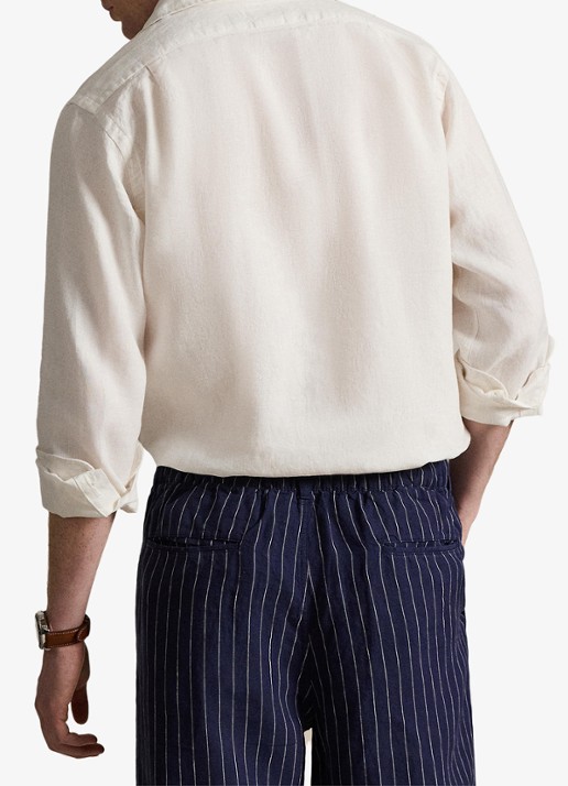 Ralph Lauren Custom fit overhemd van linnen - achterkant 2 deckwash white / wit