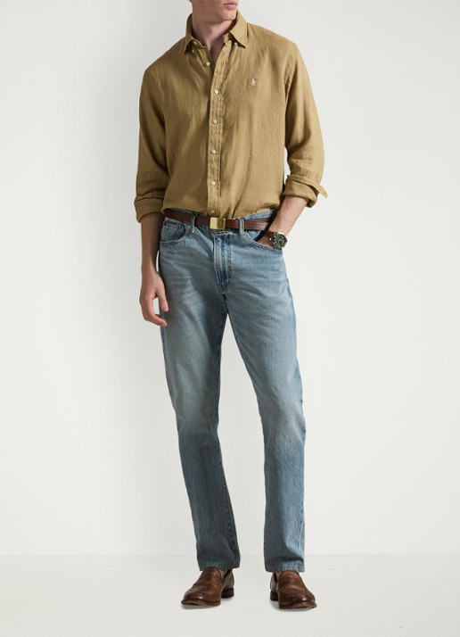 Ralph Lauren Custom Fit overhemd van linnen - voorkant 2 cafe tan-2x6t
