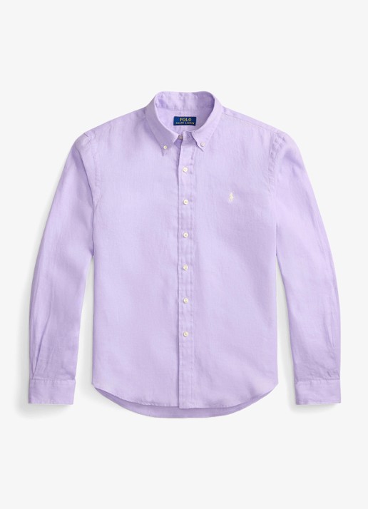 Ralph Lauren Custom Fit overhemd van linnen - voorkant 3 powder purple/cream pp-zy4d