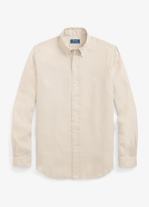 Ralph Lauren Custom Fit overhemd van linnen - voorkant stoneware grey-33l0