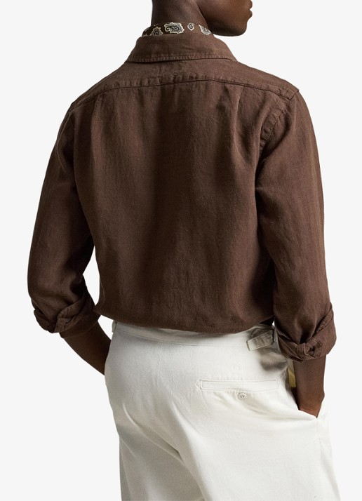 Ralph Lauren Custom fit overhemd van linnen - achterkant nutmeg brwn / bruin
