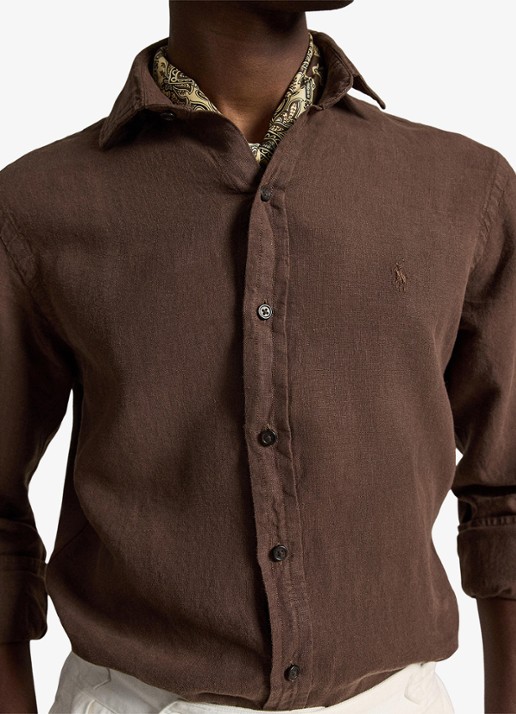 Ralph Lauren Custom fit overhemd van linnen - detail 5 nutmeg brwn / bruin