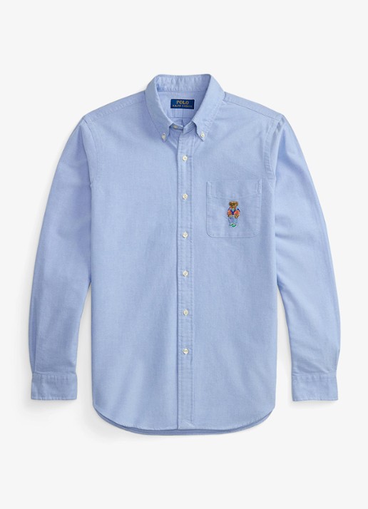 Ralph Lauren Custom fit Oxford overhemd met borduring - voorkant 2 lichtblauw