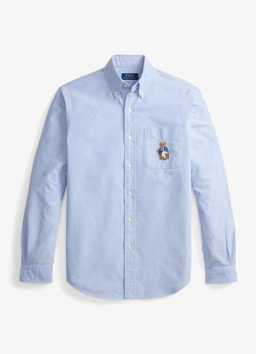 Ralph Lauren Custom fit Oxford overhemd met borduring - voorkant 4 7311 bsr blue / blauw