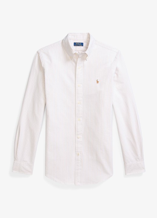 Ralph Lauren Custom fit Oxford overhemd met streepprint - voorkant 4 coastal beige / beige